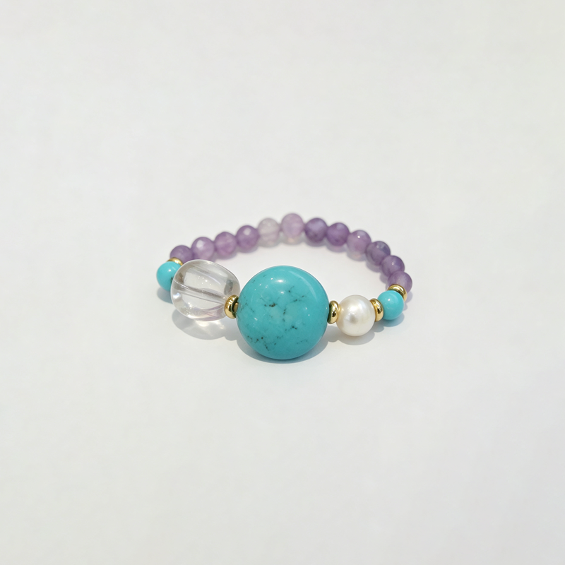 Synthetic Amethyst Stretch Beaded Ring