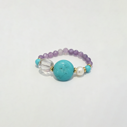 Synthetic Amethyst Stretch Beaded Ring