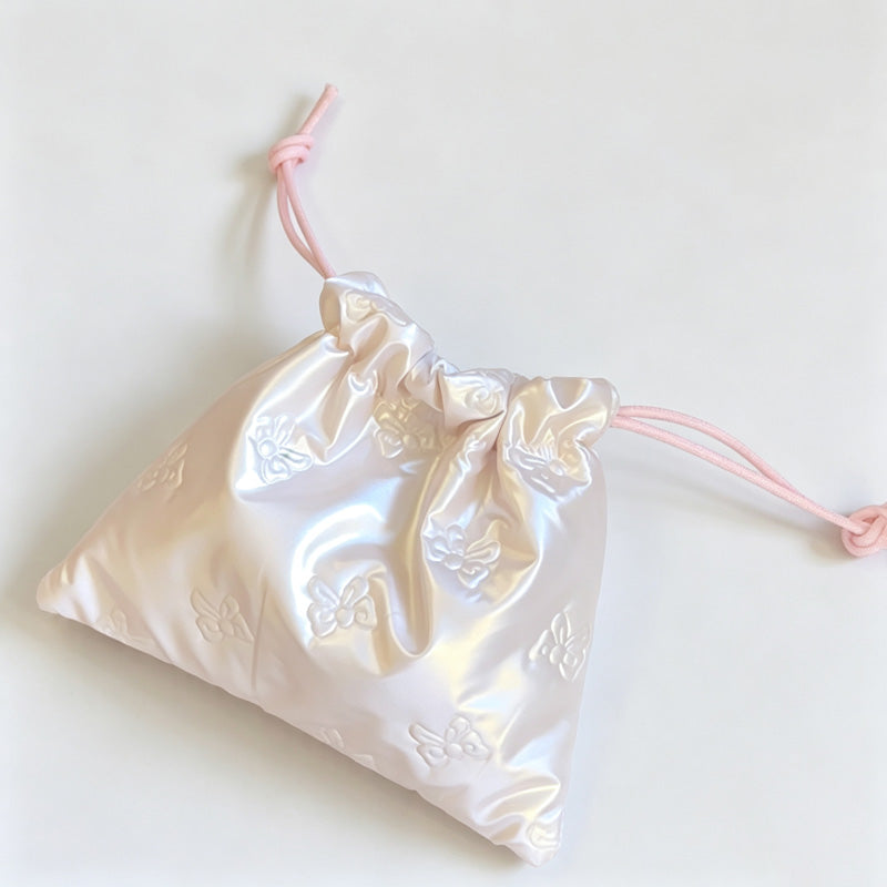 Embossed Bow Drawstring Storage Pouch