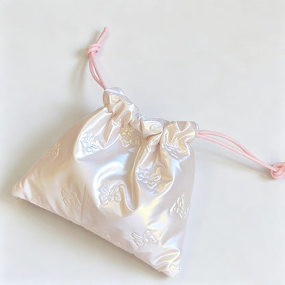 Embossed Bow Drawstring Storage Pouch