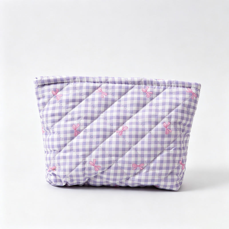 Gingham Bow Print Quilted Zipper Pouch