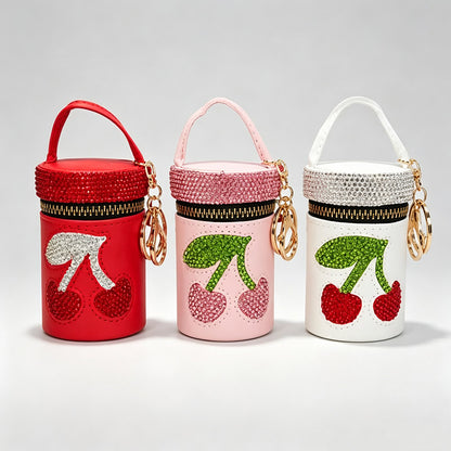 Rhinestone Cherry Coin Purse Keychain