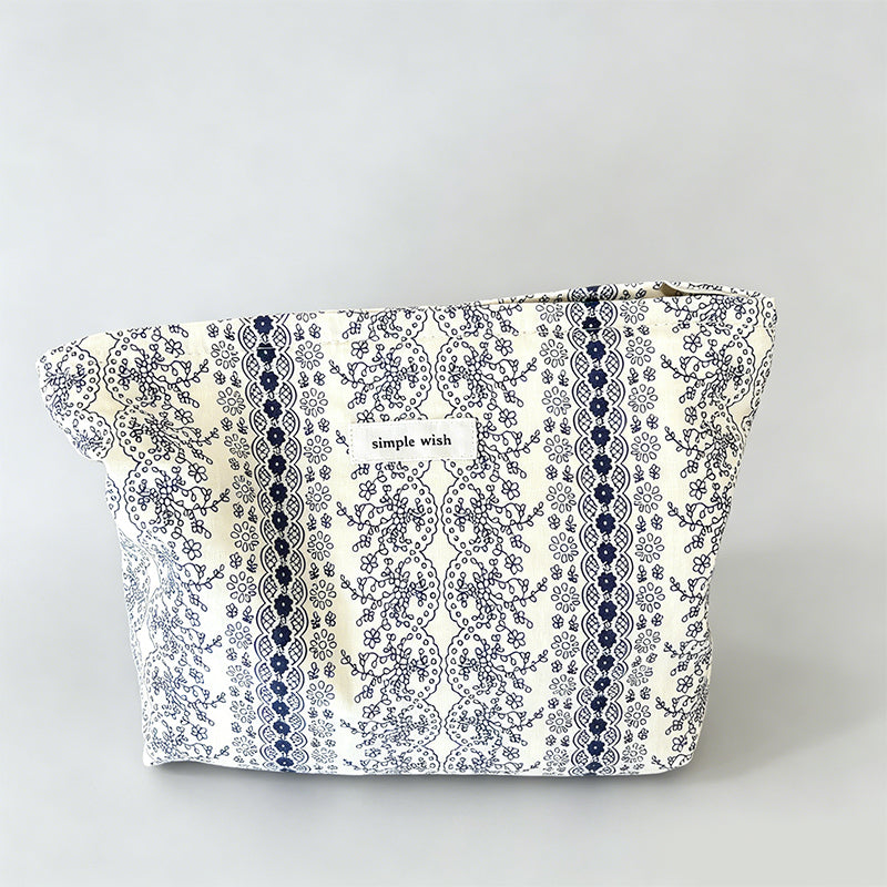 Plaid & Polka Dot Floral Cotton Makeup Pouch