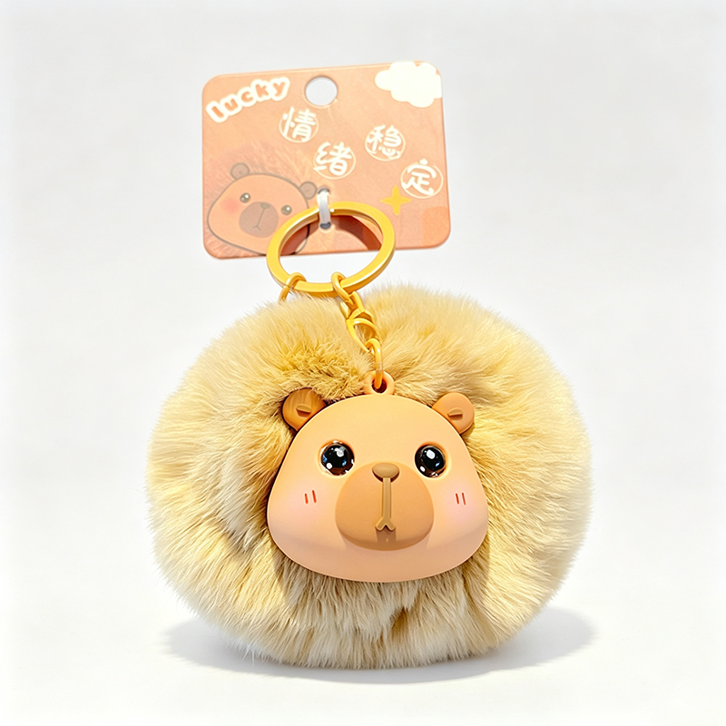 Resin Animal Head Pom‑pom Keychain