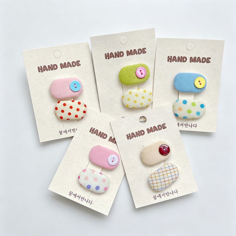 Fabric Button Hair Clips Set
