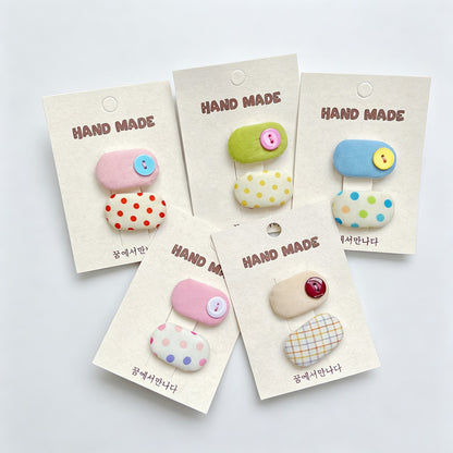 Fabric Button Hair Clips Set
