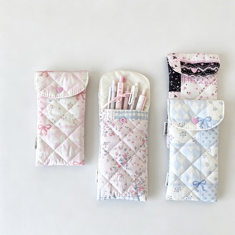 Quilted Floral Snap Button Pouch
