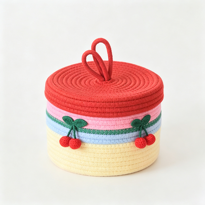 Flower Striped Rope Storage Basket