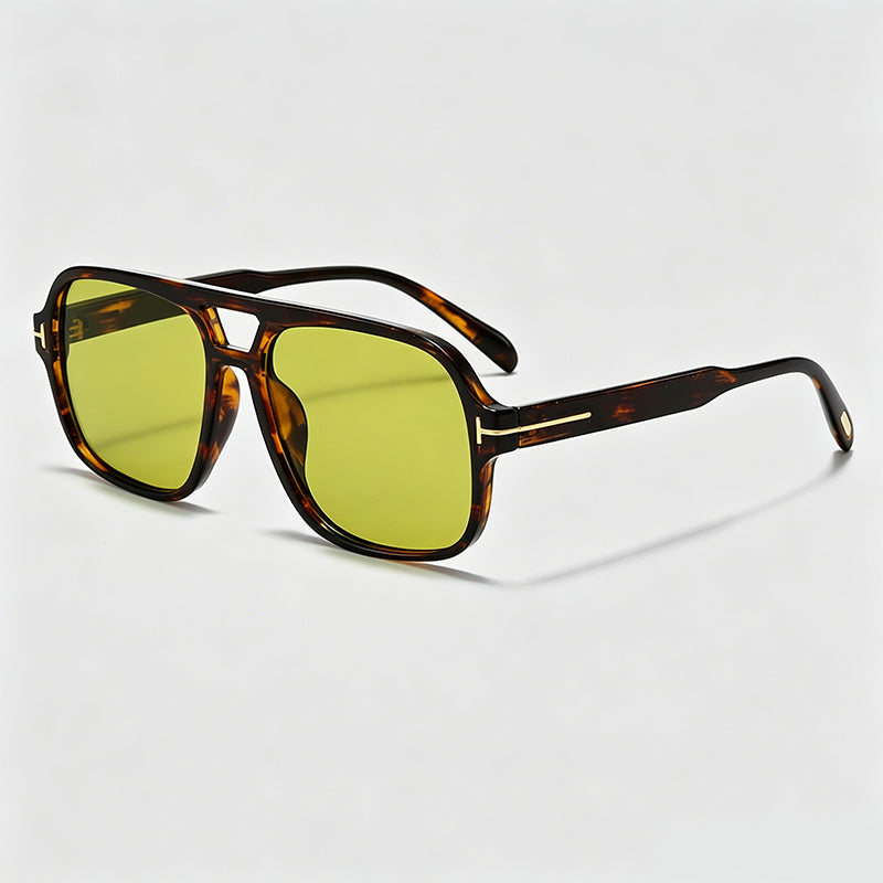 Double Bridge Pilot T-Detail Retro Square Sunglasses