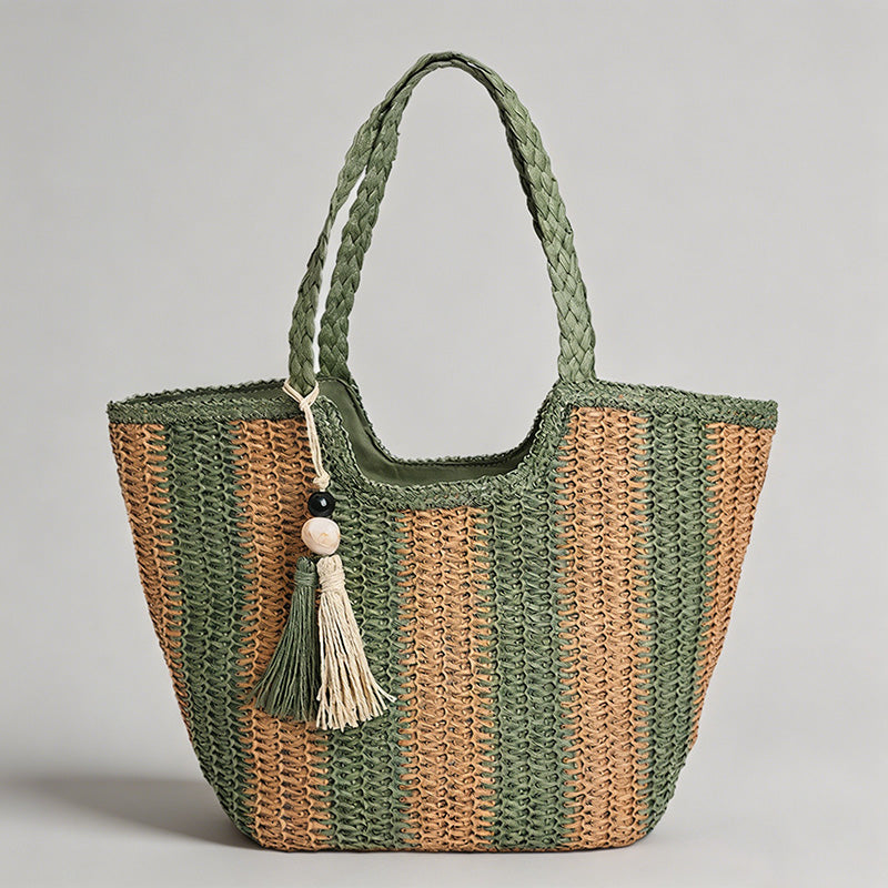 Summer Striped Straw Tote Bag - Shopdayla Wholesale - #9922