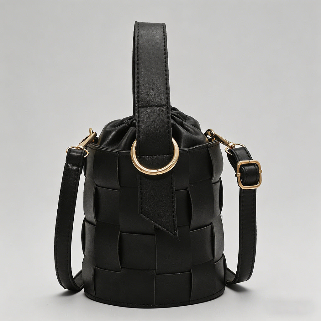 Woven Drawstring Bucket Crossbody Bag