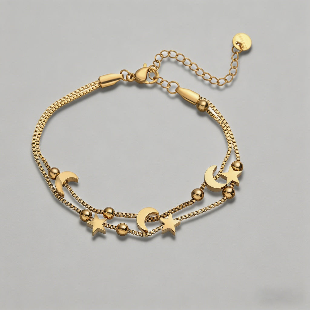 18K Gold Plated Star Moon Doub - Shopdayla Wholesale - #2626