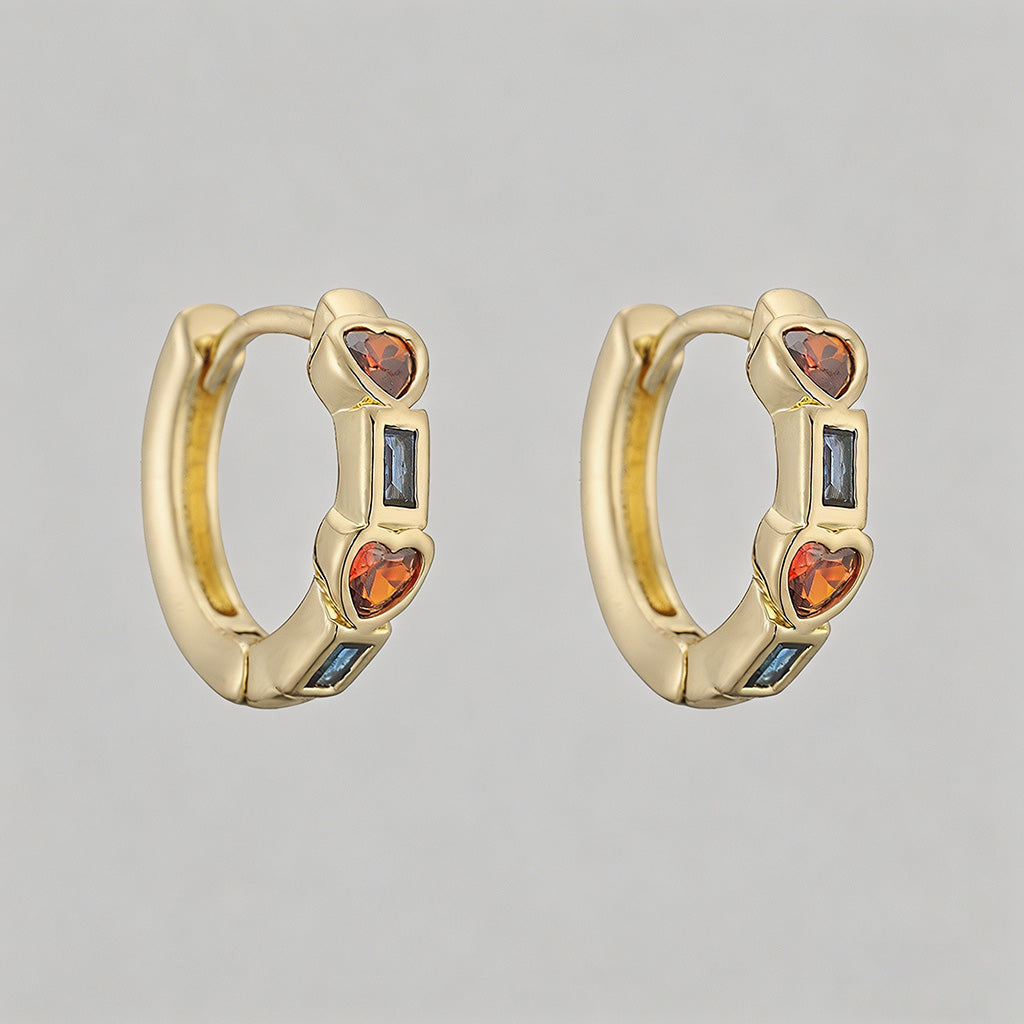 Gemstone Inlay Huggie Hoop Ear - Shopdayla Wholesale - #4882