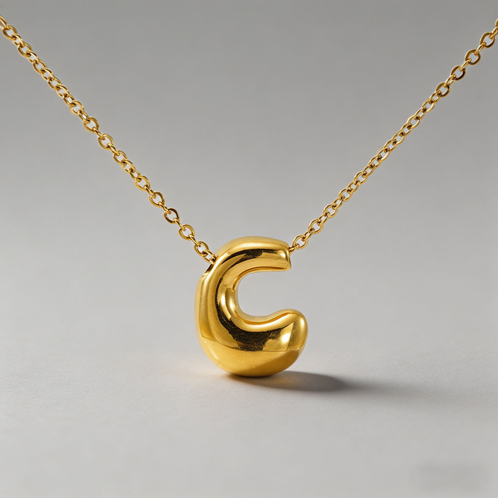 3D Bubble Letter Initial Necklace