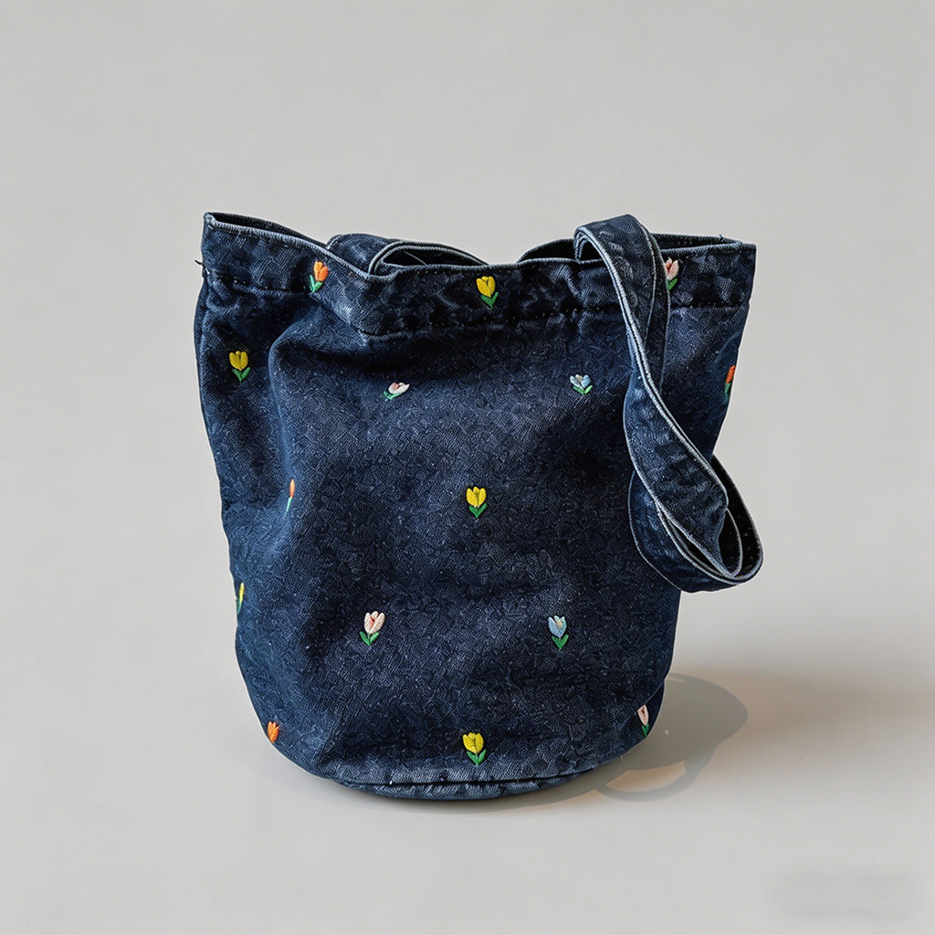 Floral Embroidered Denim Bucke - Shopdayla Wholesale - #4034