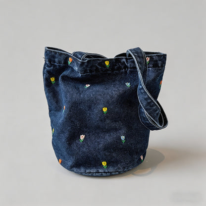 Floral Embroidered Denim Bucke - Shopdayla Wholesale - #4034