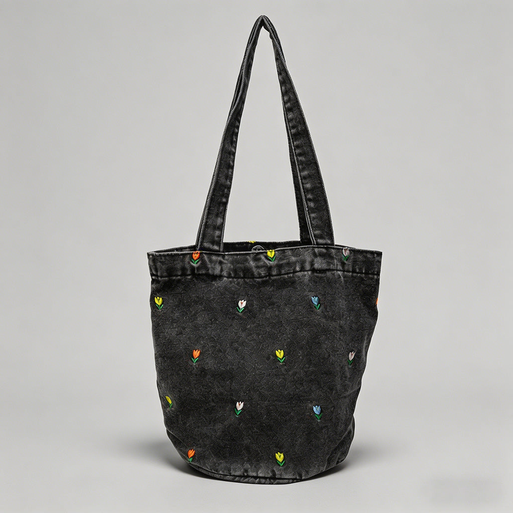Floral Embroidered Denim Bucke - Shopdayla Wholesale - #8498