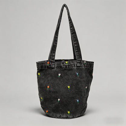 Floral Embroidered Denim Bucke - Shopdayla Wholesale - #8498