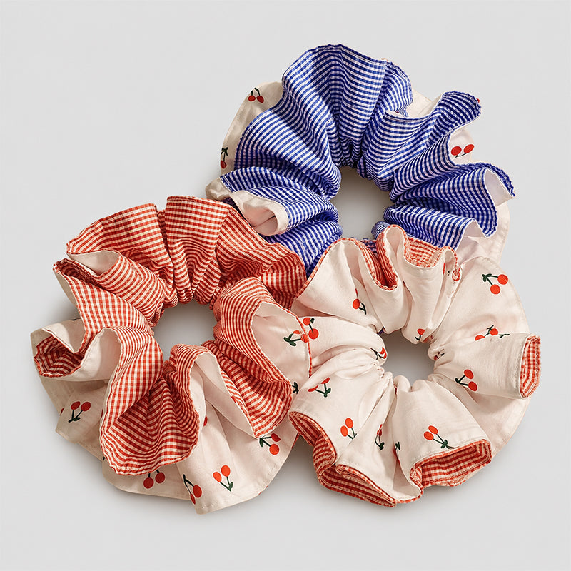 Cherry Gingham Ruffle Hair Scr - Shopdayla Wholesale - #4642