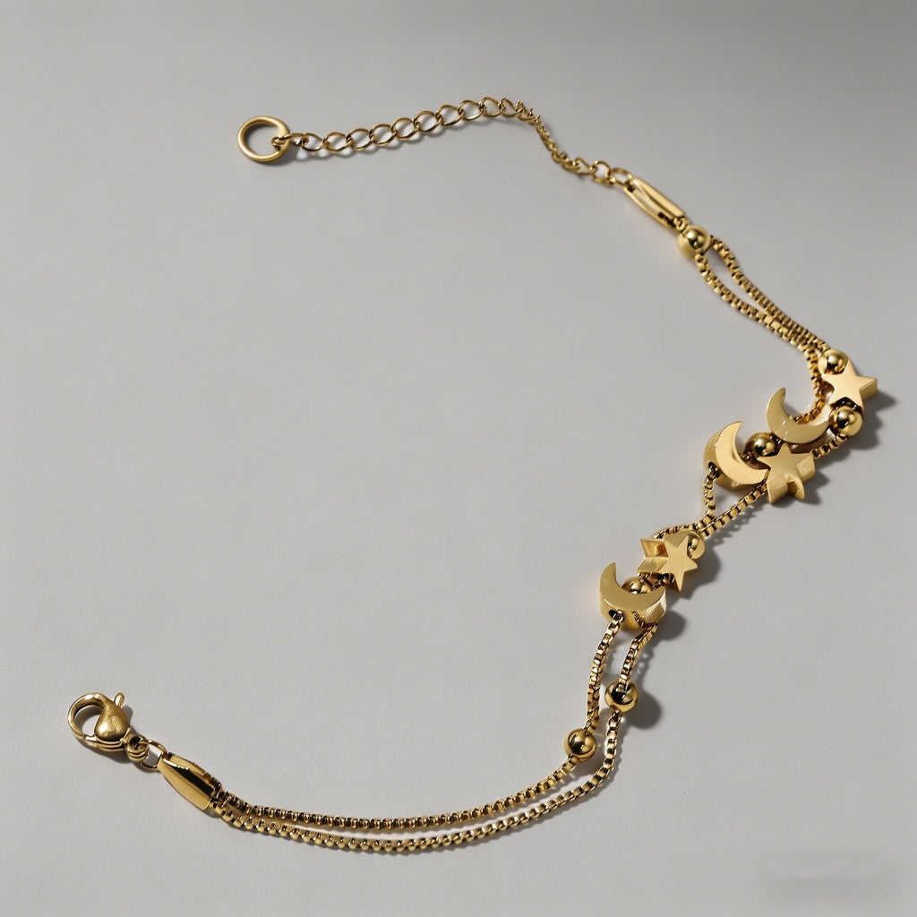 18K Gold Plated Star Moon Doub - Shopdayla Wholesale - #5394