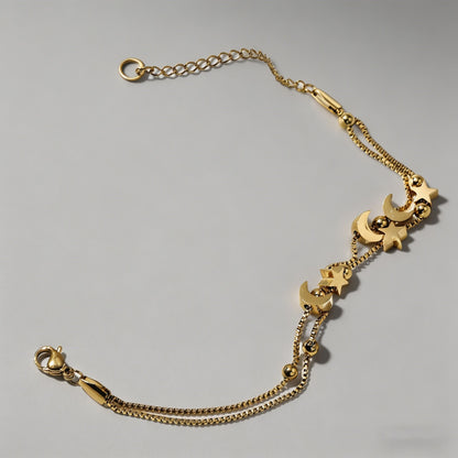 18K Gold Plated Star Moon Doub - Shopdayla Wholesale - #5394