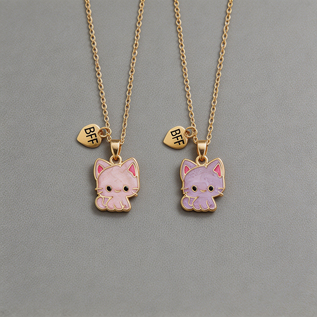 Cute Cat Enamel Necklace Set - Shopdayla Wholesale - #5122