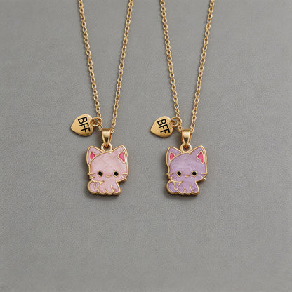 Cute Cat Enamel Necklace Set - Shopdayla Wholesale - #5122