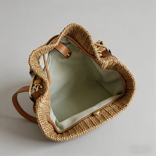 Bamboo Handle Straw Bucket Cro - Shopdayla Wholesale - #6770