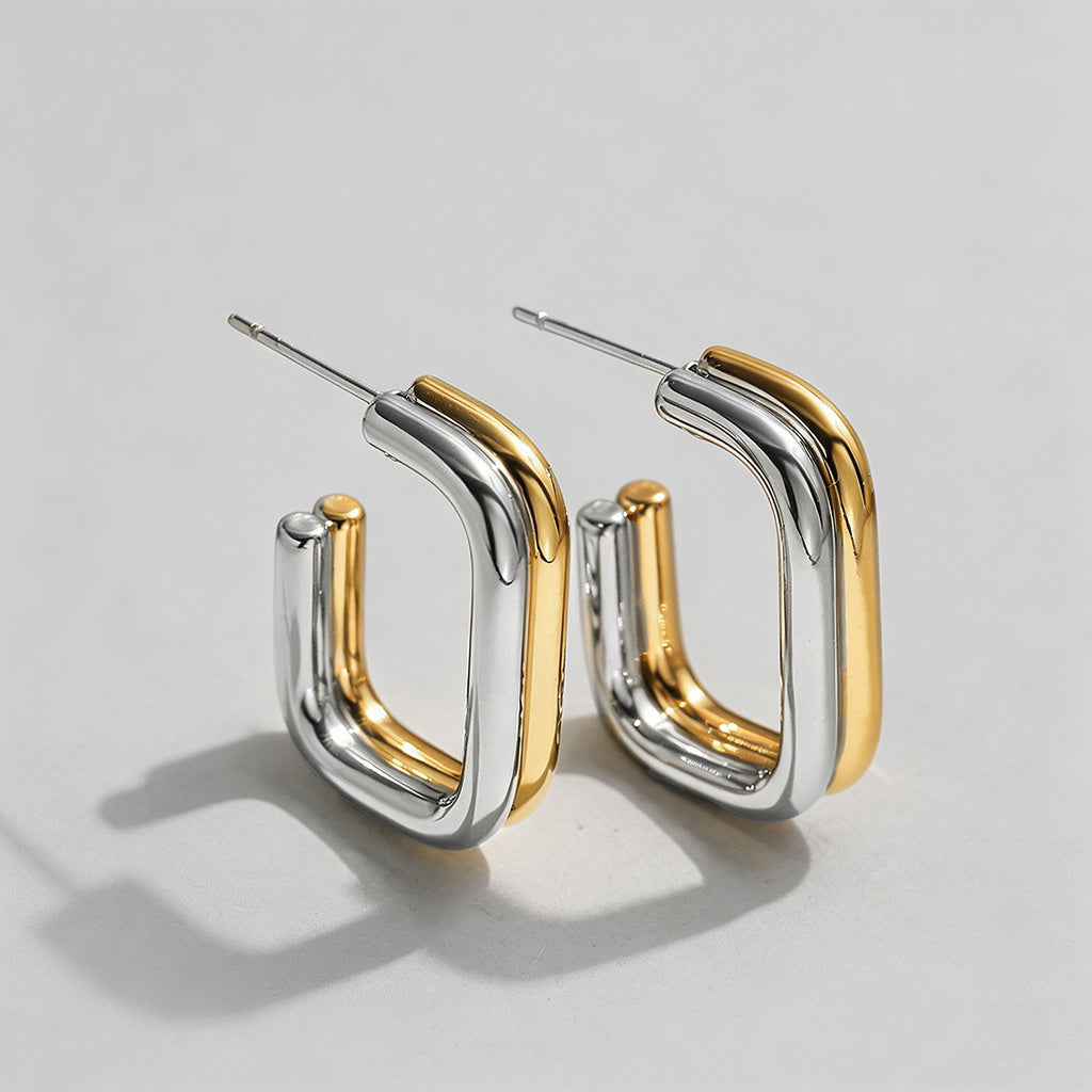 Two-Tone Gold & Silver Square - Shopdayla Wholesale - #7394