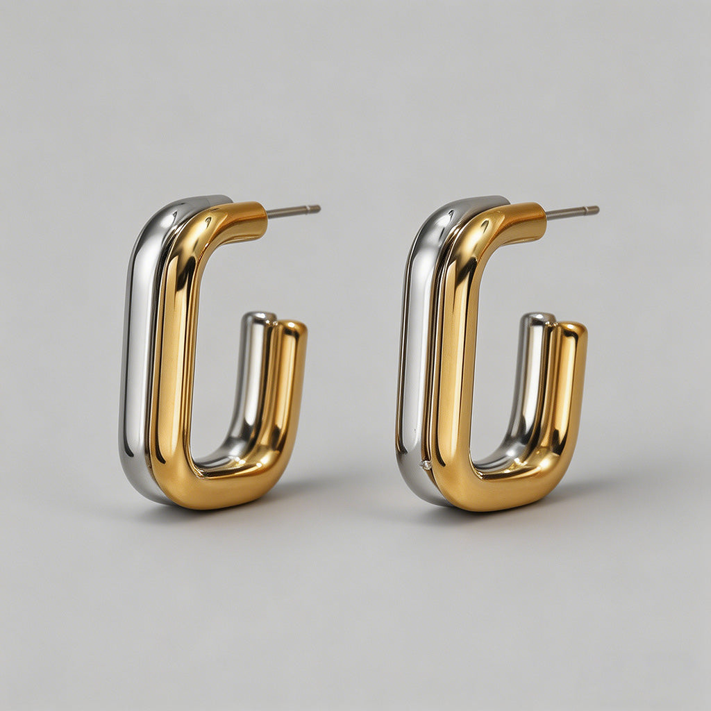 Two-Tone Gold & Silver Square - Shopdayla Wholesale - #6322