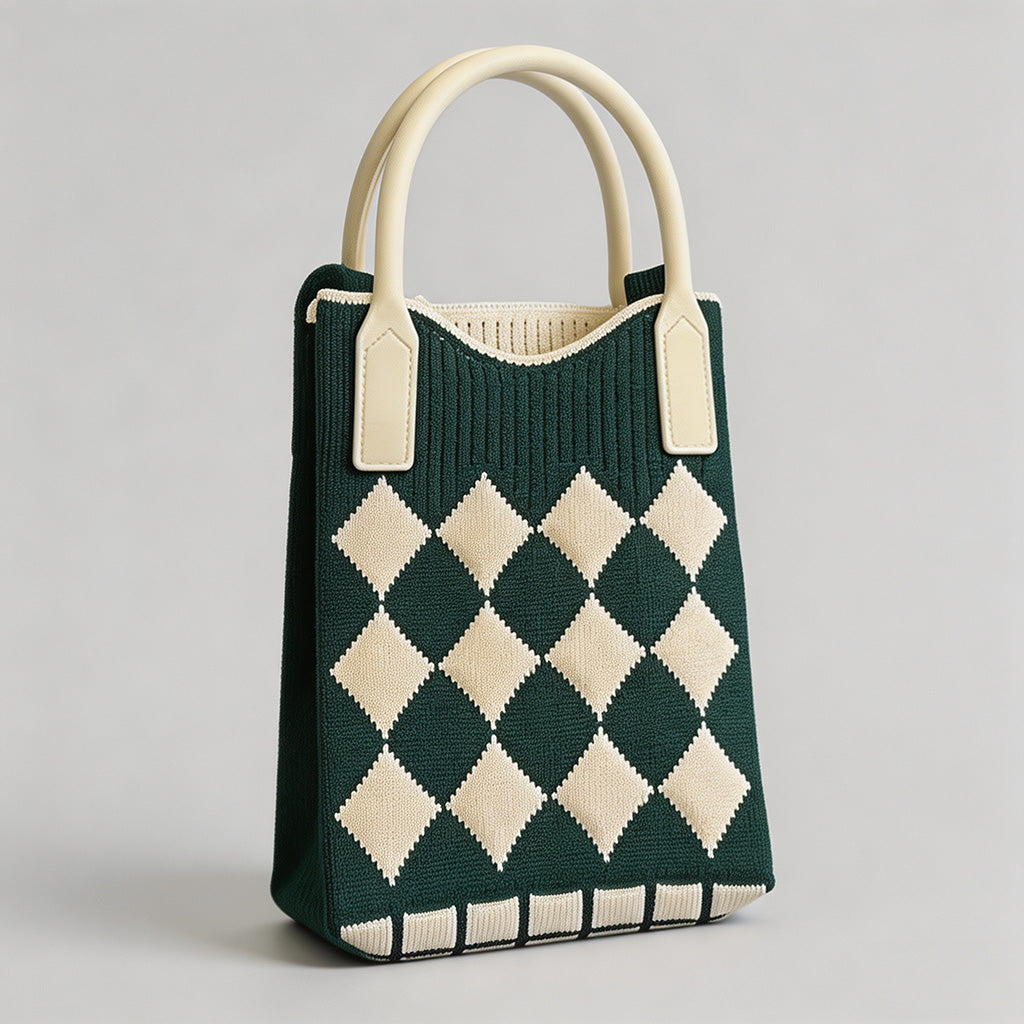 Vintage Knit Argyle Tote Bag - Shopdayla Wholesale - #2658