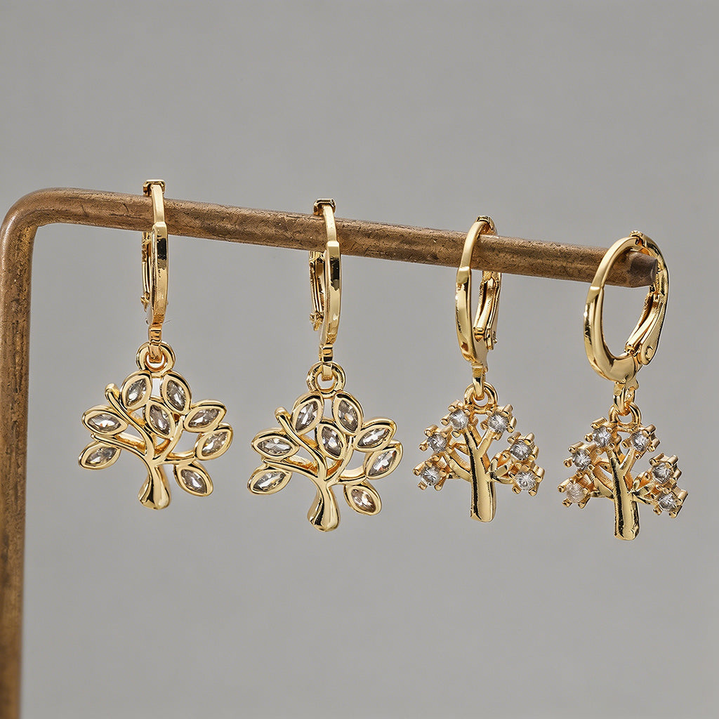 Tree of Life CZ Drop Hoop Earr - Shopdayla Wholesale - #2034