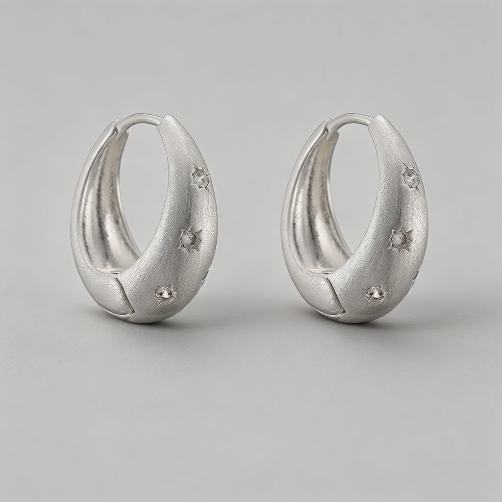 Brushed Starburst CZ Dome Hoop - Shopdayla Wholesale - #8498