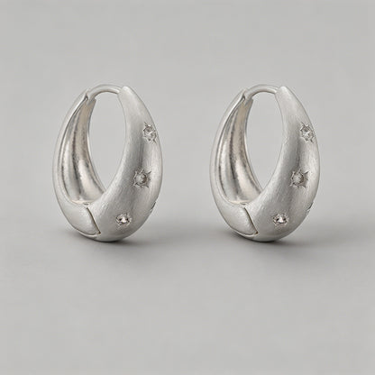 Brushed Starburst CZ Dome Hoop - Shopdayla Wholesale - #8498