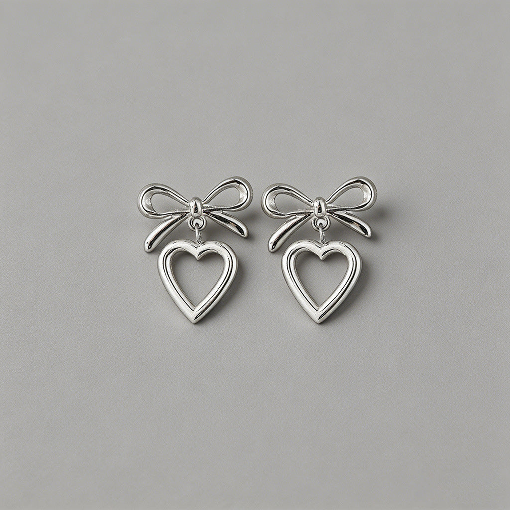 Bow & Open Heart Drop Earrings - Shopdayla Wholesale - #5410