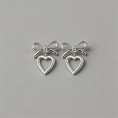 Bow & Open Heart Drop Earrings - Shopdayla Wholesale - #5410