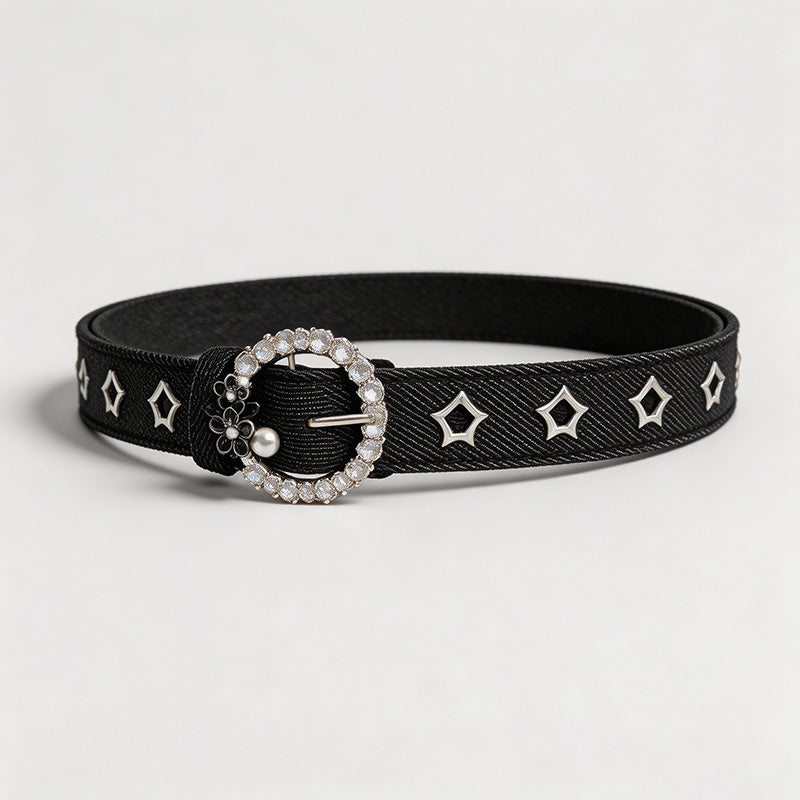 Denim Rhinestone Buckle Hole-F - Shopdayla Wholesale - #5074