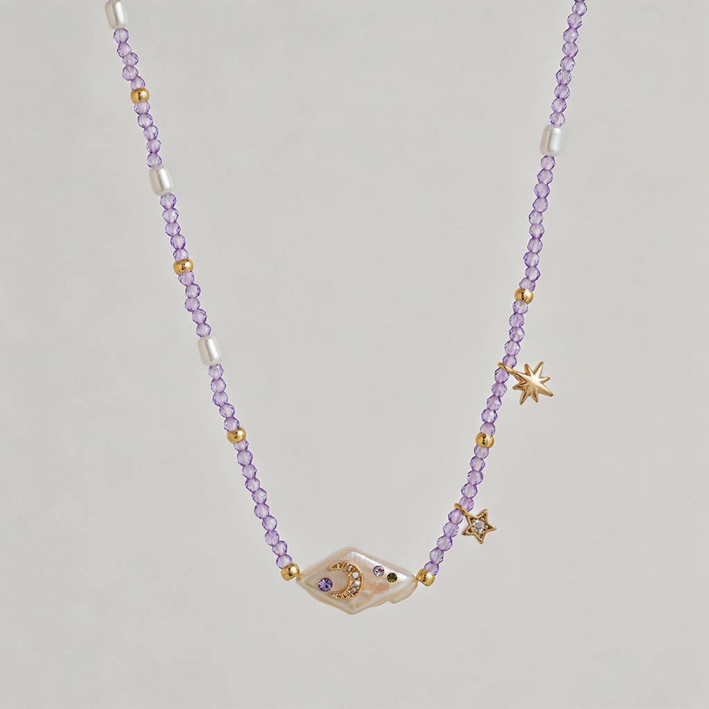 Dreamy Amethyst Moon Star Chok - Shopdayla Wholesale - #5042