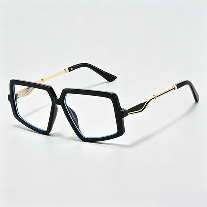 Large Square Irregular Two-tone Metal Temple Fashion Glasses