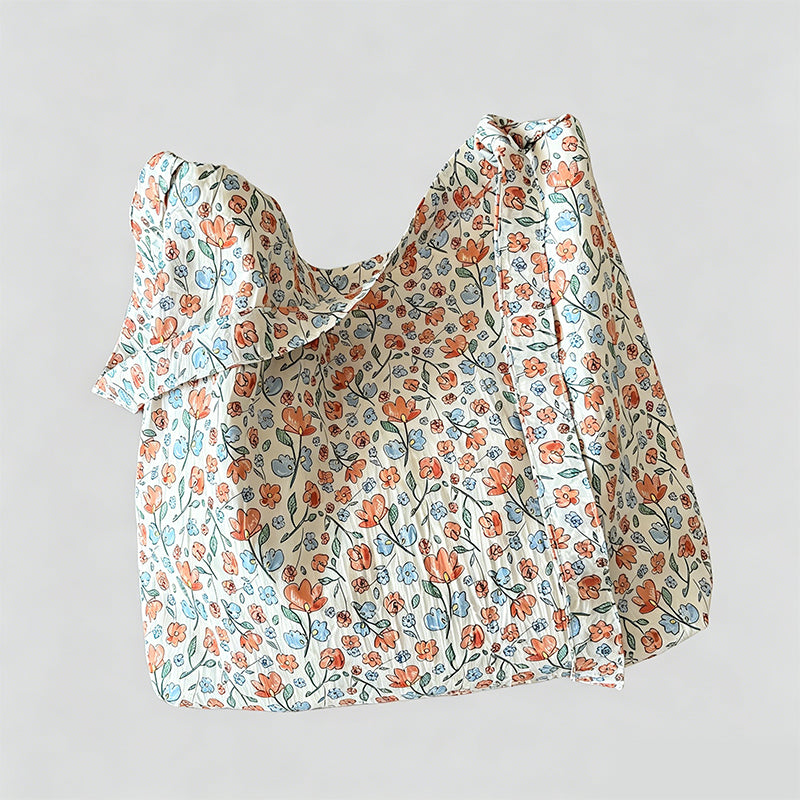 Natural Crinkle Printed Cotton Tote Crossbody Bag