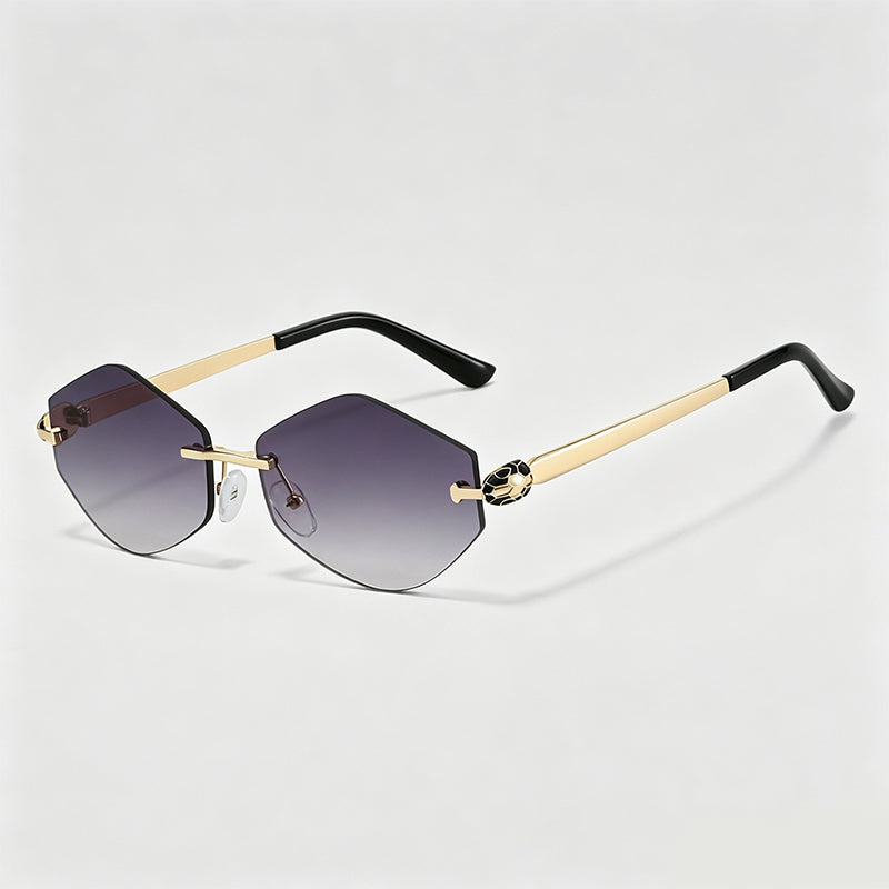 Rimless Irregular Diamond Cut Metal Arm Chic Sunglasses