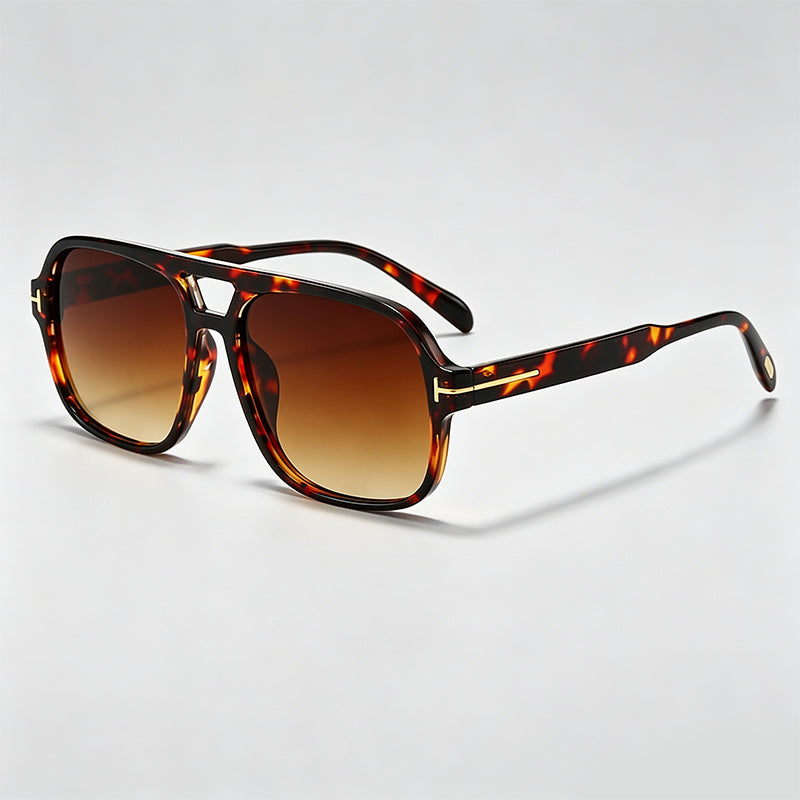 Double Bridge Pilot T-Detail Retro Square Sunglasses