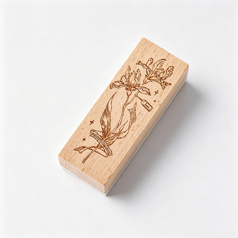 Floral Wooden Rubber Stamp
