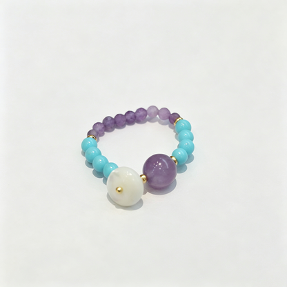 Synthetic Amethyst Stretch Beaded Ring