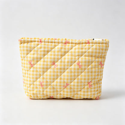 Gingham Bow Print Quilted Zipper Pouch