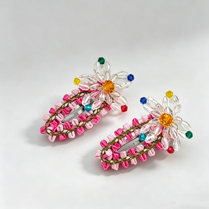 Flower Beaded BB Hair Clips Set