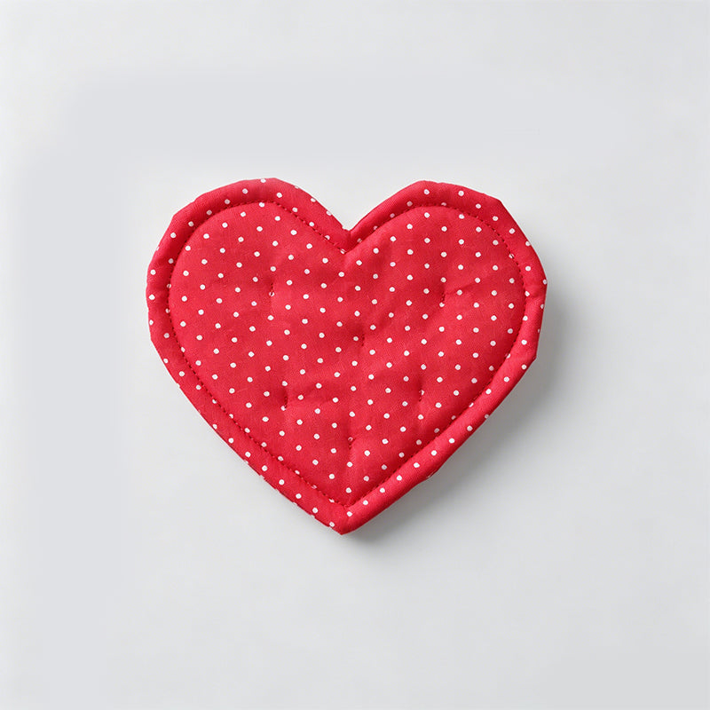 Heart Shaped Check & Dot Padded Fabric Coaster