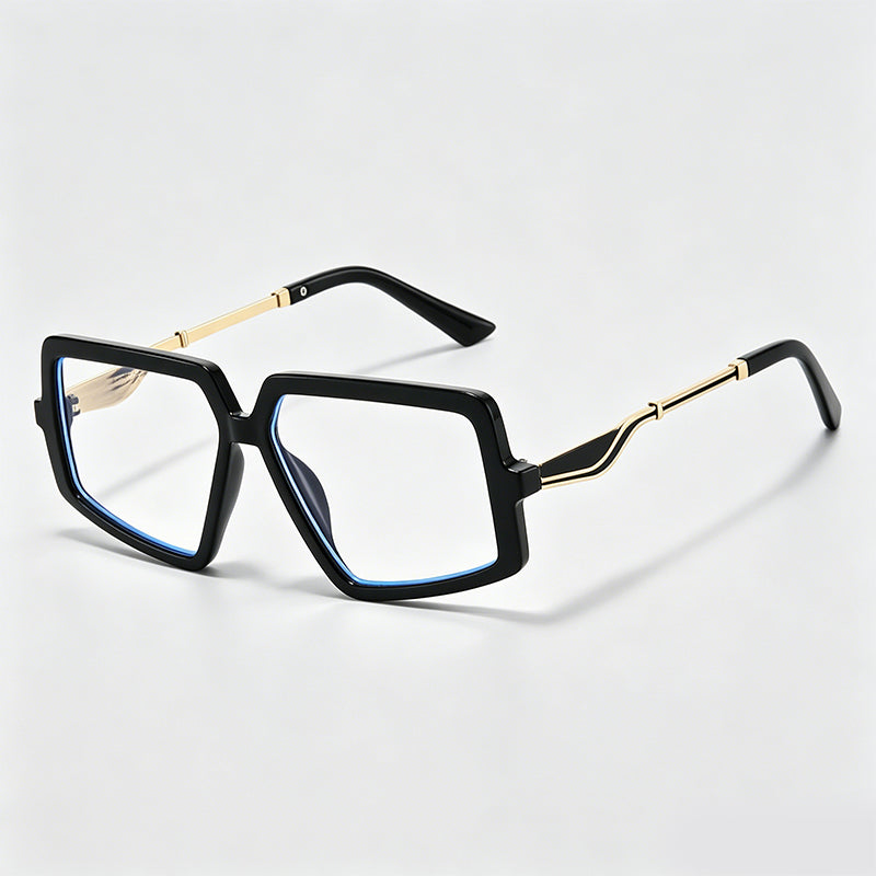 Large Square Irregular Two-tone Metal Temple Fashion Glasses