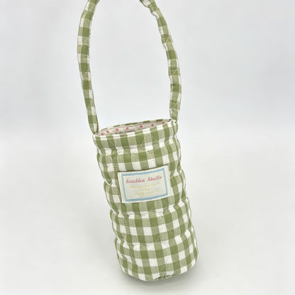 Plaid Big Quilted Fabric Water Bottle Carry Pouch