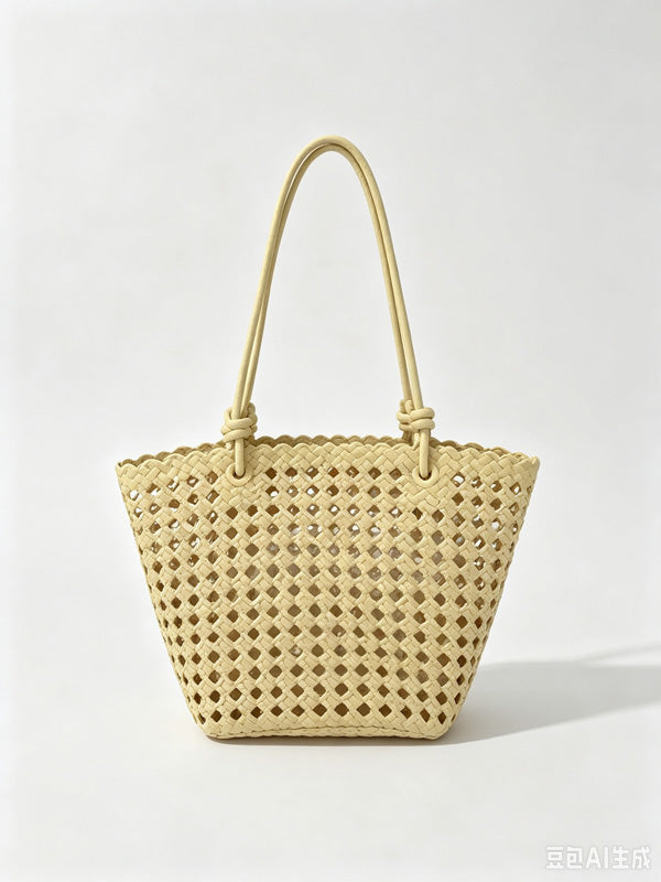 Cutout Handle Basket Tote Bag